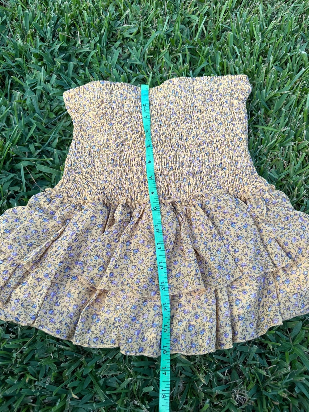 MABLE Floral Smocked Tiered Ruffle Skort Yellow Purple Boho Mini Skirt S NWOT - Picture 3 of 6